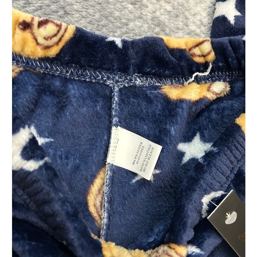 Fashion Navy Blue Plush Bear Moon Star Pajama Lounge Pants Women Size XS - Small - Picture 5 of 10
